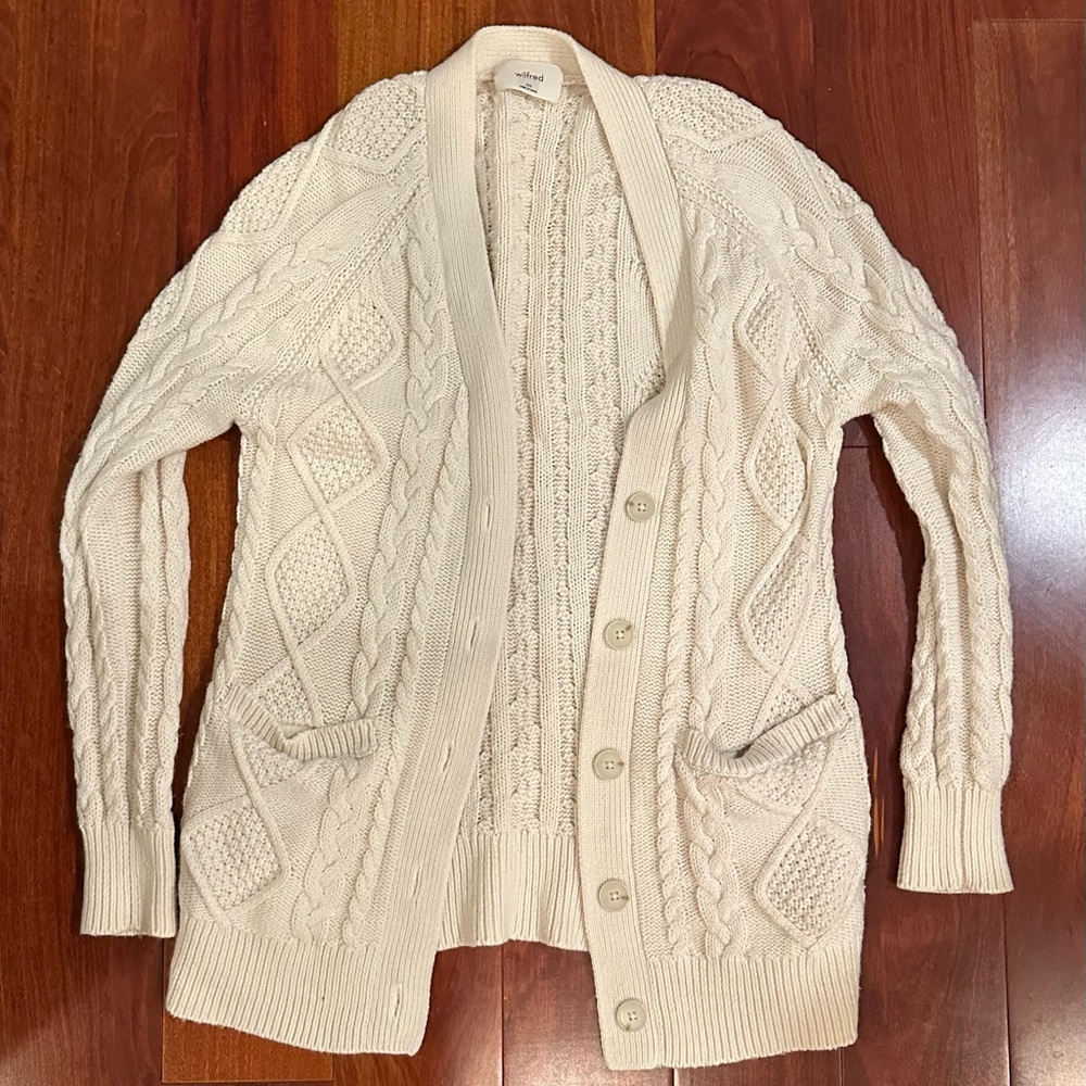 Aritzia Wilfred Cream Cable Knit Cardigan